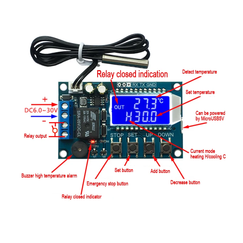 Temperature Controller ModuleDigital Thermostat Heating Refrigeration Digital Temperature Control Switch NTC10K/B3950 XY-T01
Temperature Controller ModuleDigital Thermostat Heating Refrigeration Digital Temperature Control Switch NTC10K/B3950 XY-T01