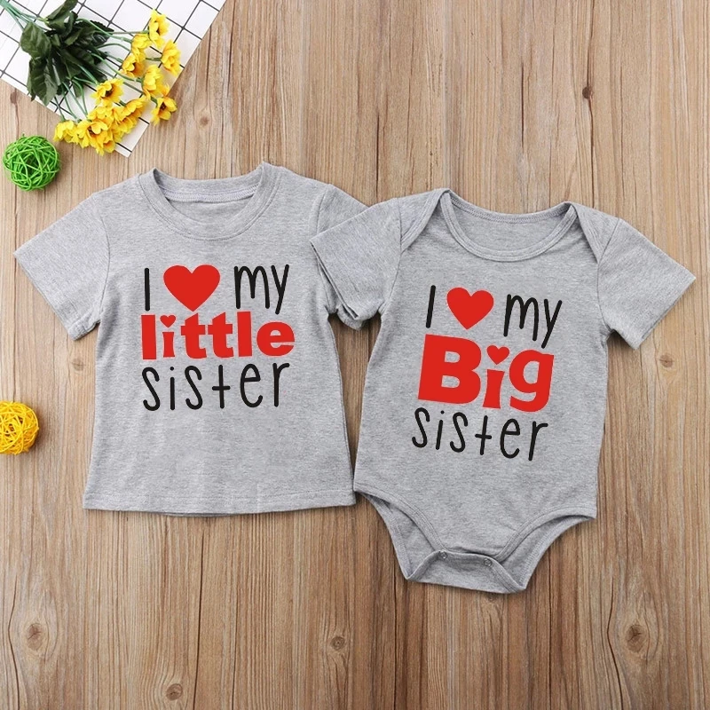 Одинаковые рубашки для сестер и братьев одинаковые Семейные с надписью I Love My Big