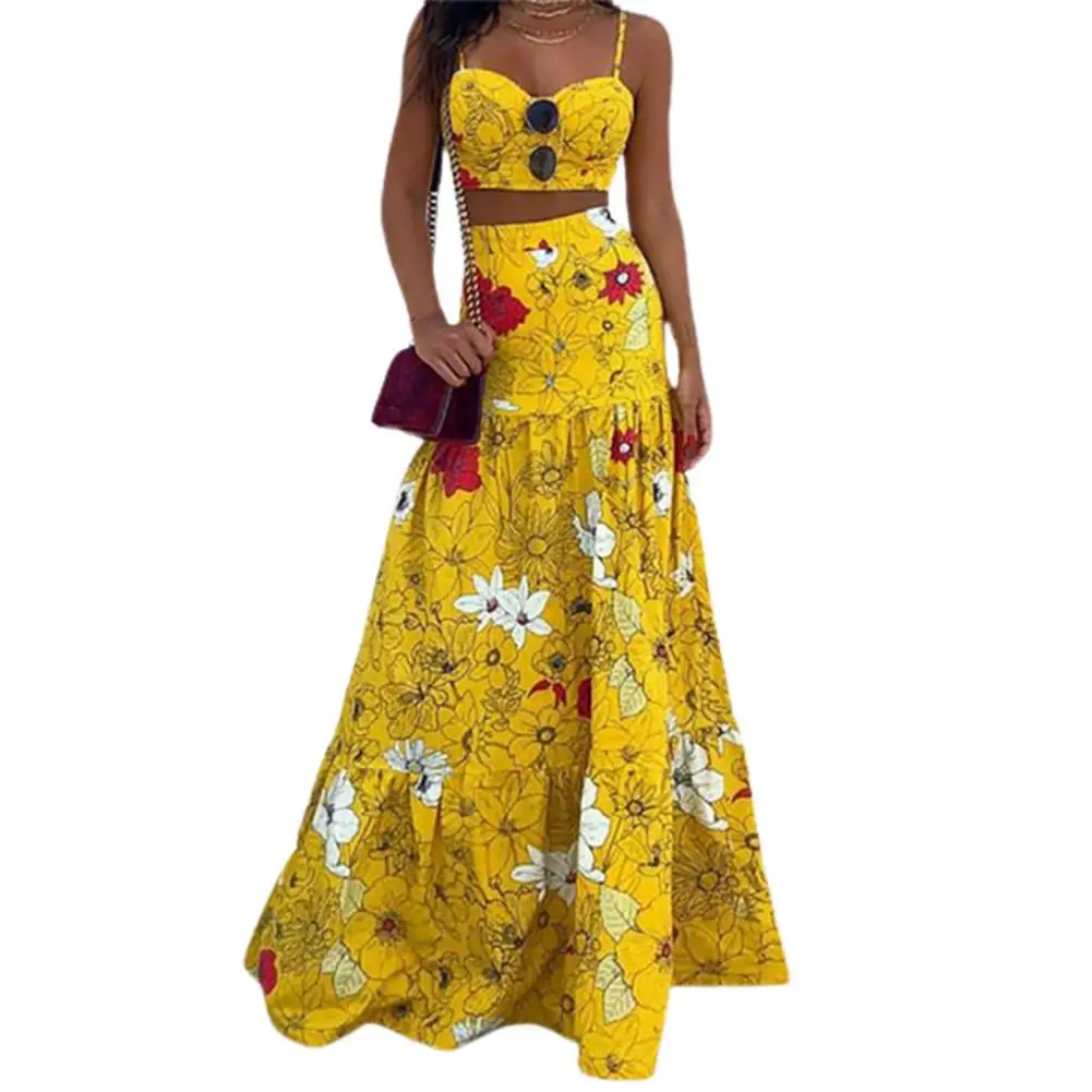 Summer Women Dress set High Waist Skirt Floral Print Spaghetti Strap Large Hem Sundress set Vacation set woman 2 piece
Summer Women Dress set High Waist Skirt Floral Print Spaghetti Strap Large Hem Sundress set Vacation set woman 2 piece