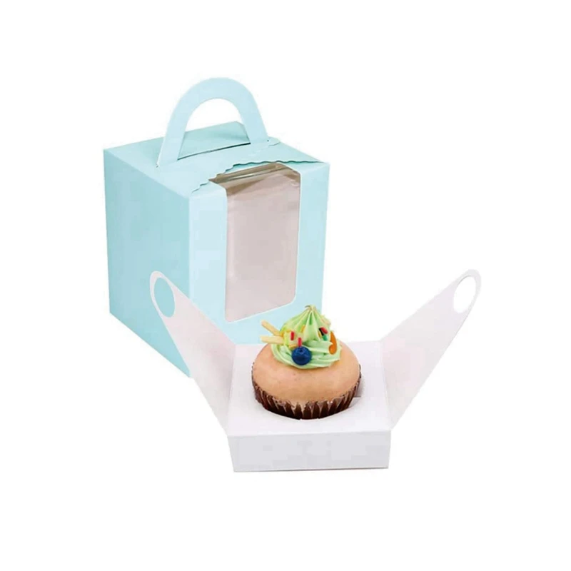 Blue separate Cupcake box, single Cupcake container, muffin rack, with window insert and handle, suitable for bakery packaging
Blue separate Cupcake box, single Cupcake container, muffin rack, with window insert and handle, suitable for bakery packaging