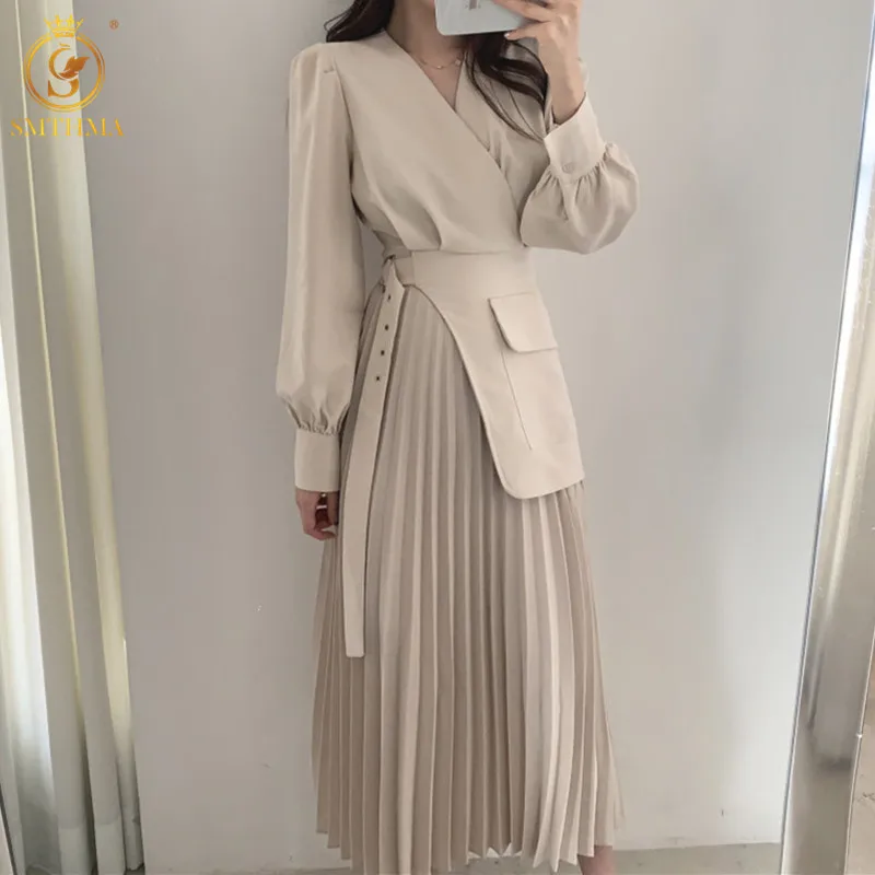 SMTHMA New Fashion Women Autumn Long Sleeve Dresses Elegant Lady Vintage Korean Chic Pure Pleated Patchwork Long Dress
SMTHMA New Fashion Women Autumn Long Sleeve Dresses Elegant Lady Vintage Korean Chic Pure Pleated Patchwork Long Dress