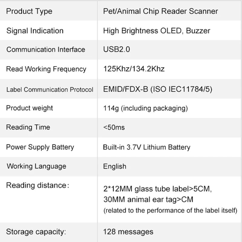 Pet Microchip Scanner Rechargeable RFID EMID Micro Chip Reader Scanner Standard Pet Chip ID Scanner for Animal Pets Dogs
Pet Microchip Scanner Rechargeable RFID EMID Micro Chip Reader Scanner Standard Pet Chip ID Scanner for Animal Pets Dogs