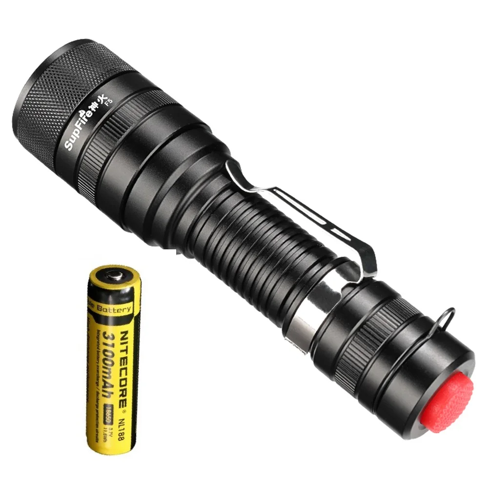

Светодиодный фонарик SupFire F5 с зумом, CREE XM-L2 1100lm, Тактический фонарик с батареей 18650 для поиска, самообороны, кемпинга, походов