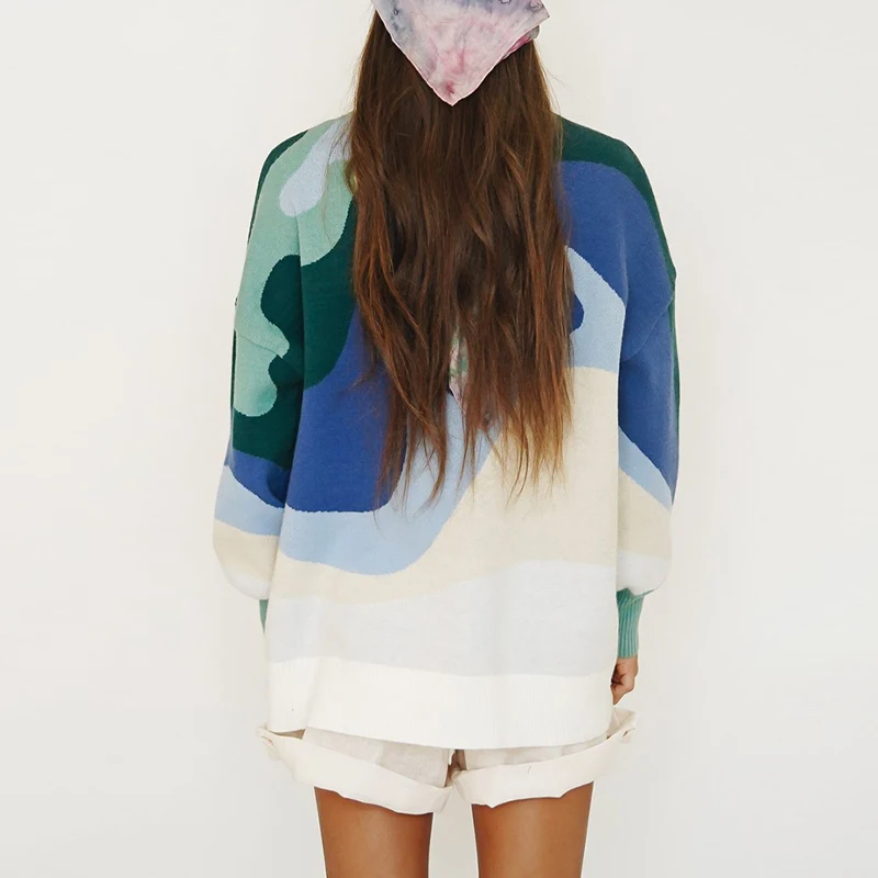 Knit Women's Sweater Pullover Autumn Winter New Design Blue White Printed Loose Tops Female Long Sleeve Casual Ladies Sweaters
Knit Women's Sweater Pullover Autumn Winter New Design Blue White Printed Loose Tops Female Long Sleeve Casual Ladies Sweaters