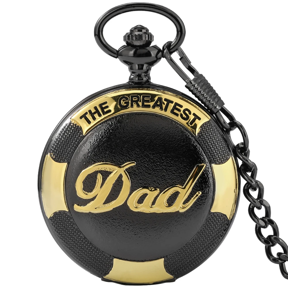 

Vintage Retro Black Gold The Greatest Dad Grandpa Quartz Pocket Watch Fob Chain Roman Numbers Pendant Clock Steampunk Best Gifts