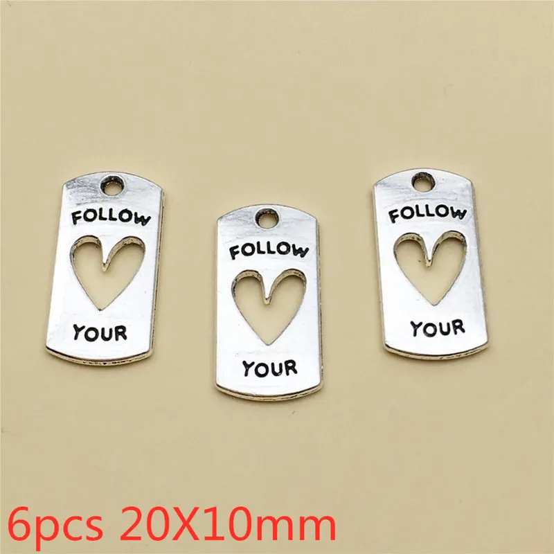 6pcs 20X10mm Follow Your Heart Charms Antique Silver Color Tone Metal Alloy Pendant Accessories DIY Handmade Necklace Jewelry
6pcs 20X10mm Follow Your Heart Charms Antique Silver Color Tone Metal Alloy Pendant Accessories DIY Handmade Necklace Jewelry