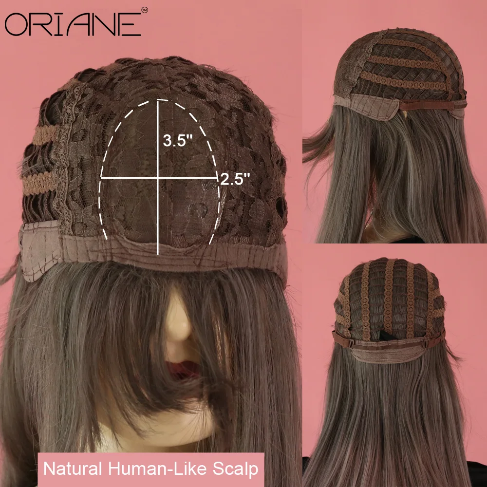 

ORIANE Chocolate Color Synthetic Wigs With Bangs For Women 14 Inch Long Omber Brown Hair Layered Heat Resistant Cosplay Wig