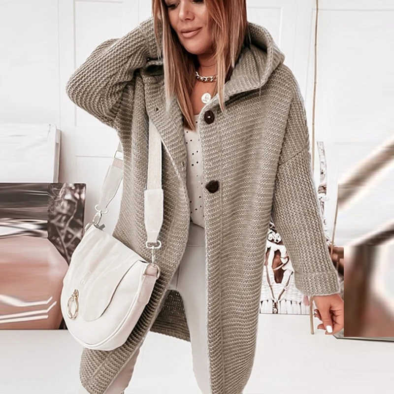 Women Winter Fashion Button Autumn Knitting Tops Casual Knit Hooded Loose Sweater Office Long Sleeve Sweater Coats Lady Cardigan
Women Winter Fashion Button Autumn Knitting Tops Casual Knit Hooded Loose Sweater Office Long Sleeve Sweater Coats Lady Cardigan