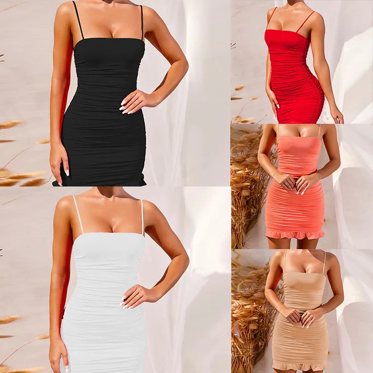 Women Casual Mini Dress Slash Neck Sleeveless Solid Folds Slim Sheath Sling Sexy Evening Dresses Elegant Vestidos Feminino 2021
Women Casual Mini Dress Slash Neck Sleeveless Solid Folds Slim Sheath Sling Sexy Evening Dresses Elegant Vestidos Feminino 2021