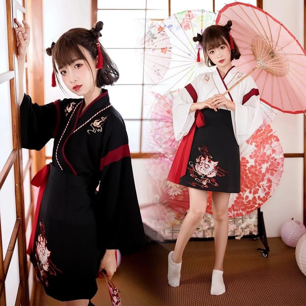 Japanese Dress Kimono Woman Black White Cat Embroidery Sweet Vintage Asian Clothing Yukata Haori Cosplay Party 2pieces Set
Japanese Dress Kimono Woman Black White Cat Embroidery Sweet Vintage Asian Clothing Yukata Haori Cosplay Party 2pieces Set