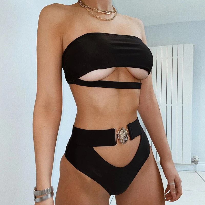 Sexy solid bandeau bikini set High cut swimwear women Hollow out swimsuit female Summer beach bikini Bathers bathing suit new
Sexy solid bandeau bikini set High cut swimwear women Hollow out swimsuit female Summer beach bikini Bathers bathing suit new