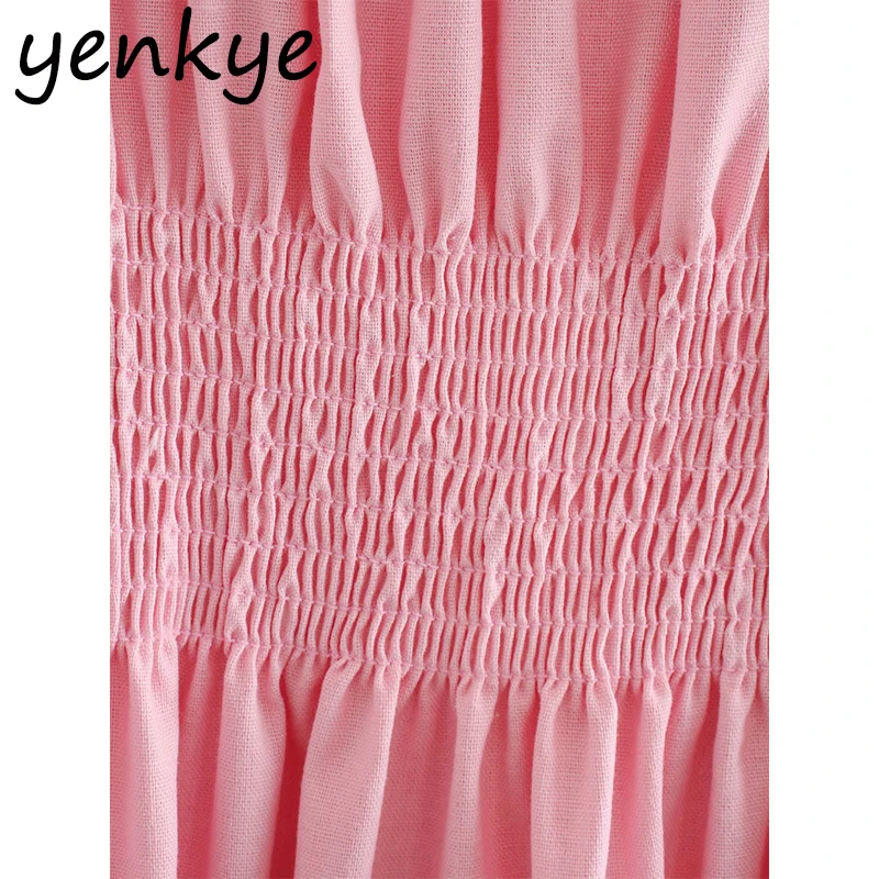 Sweet Pink Sexy Off Shoulder Dress Women Short Sleeve Elastic Waist A-line Midi Elegant Lady Dresses Holiday Summer vestido