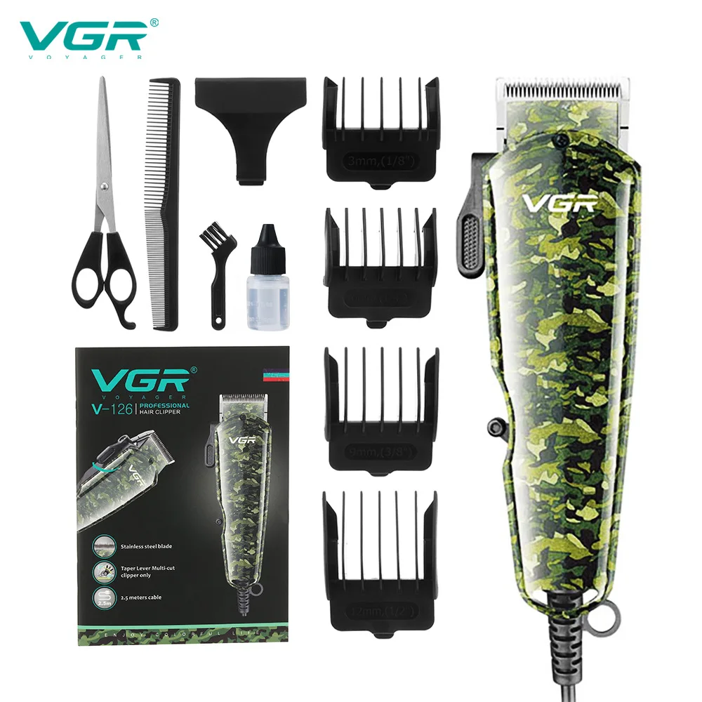 

Профессиональные Парикмахерские ножницы VGR V-126, триммер для волос, камуфляжный дизайн, R-образное филе, высокомощный инструмент для стрижки