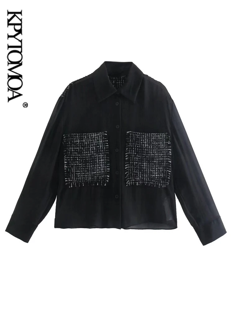 KPYTOMOA Women Fashion Contrast Tweed Semi-sheer Blouses Vintage Long Sleeve Button-up Female Shirts Blusas Chic Tops
KPYTOMOA Women Fashion Contrast Tweed Semi-sheer Blouses Vintage Long Sleeve Button-up Female Shirts Blusas Chic Tops
