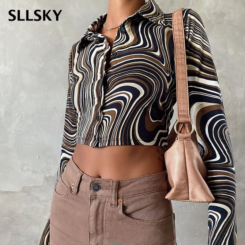 SLLSKY Vintage Striped Printted Short Women Blouse Spring Turn-down Collar Single Breasted Slim Shirts Fashion Streetwear Shirt
SLLSKY Vintage Striped Printted Short Women Blouse Spring Turn-down Collar Single Breasted Slim Shirts Fashion Streetwear Shirt