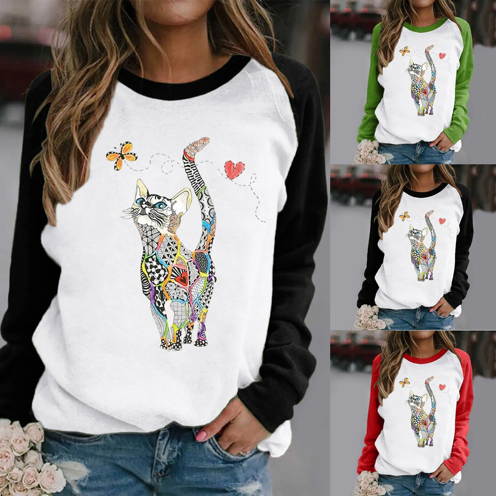 Women's Print Long-sleeved Sweatshirt Casual Blouse Pullover Cute Cat Print Casual Clothes O-neck Stitching Color Long Sleeves#G
Women's Print Long-sleeved Sweatshirt Casual Blouse Pullover Cute Cat Print Casual Clothes O-neck Stitching Color Long Sleeves#G