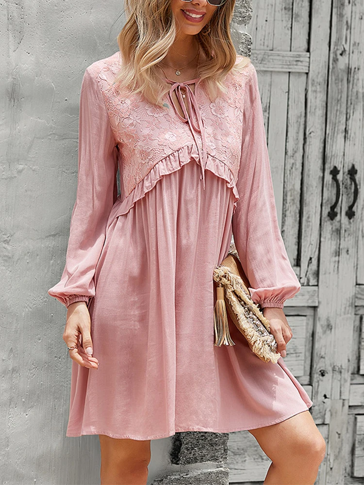 Spring 2022 Loose Dress Women Lace-up Long Sleeve A-Line Mini Dress Female Black Pink V Neck Lady Office Party Vestidos
Spring 2022 Loose Dress Women Lace-up Long Sleeve A-Line Mini Dress Female Black Pink V Neck Lady Office Party Vestidos