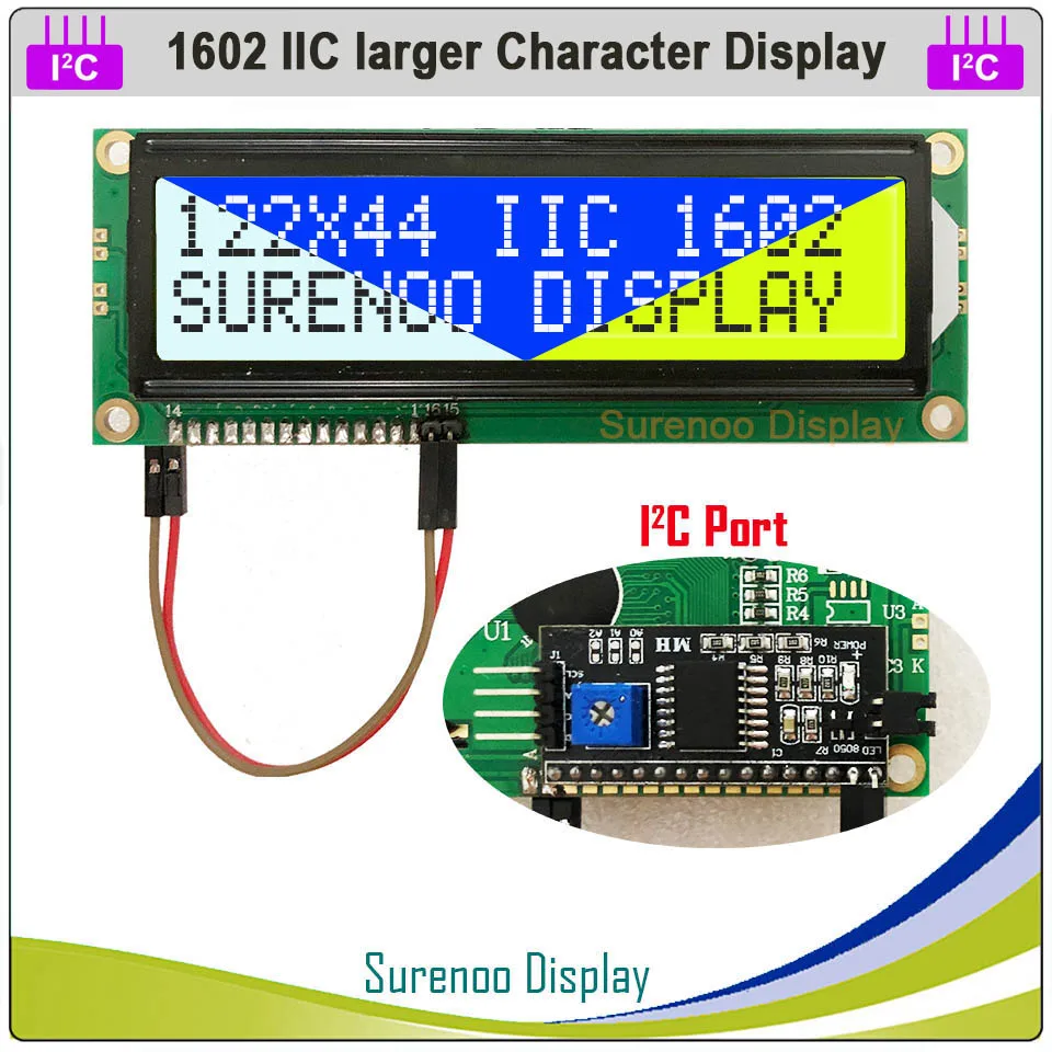 Последовательный большой ЖК модуль IIC / I2C TWI 1602 162 16*2 символа желтый зеленый синий
