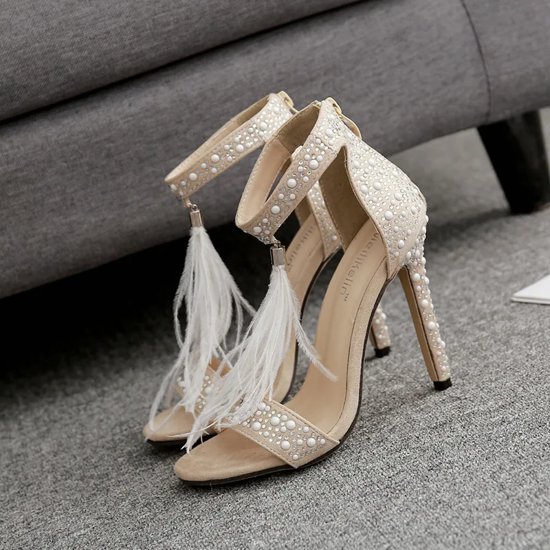Women's shoes summer new Rhinestone feather thin heel super high heel sandals single shoes
Women's shoes summer new Rhinestone feather thin heel super high heel sandals single shoes