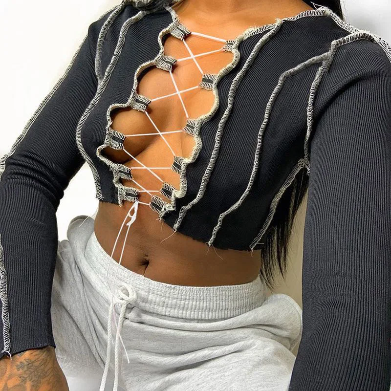 Women Sexy Cross Straps Short Blouses 2020 Elegant Hollow Out Long Sleeves Slim Tops Ladies Fashion Solid Ribbed Harajuku Blusas
Women Sexy Cross Straps Short Blouses 2020 Elegant Hollow Out Long Sleeves Slim Tops Ladies Fashion Solid Ribbed Harajuku Blusas
