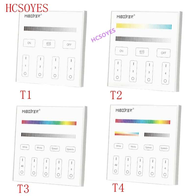 MIBOXER T1 T2 T3 T4 4-Zone 2.4GHz Wireless Smart Touch Panel Controller,RGBW RGB + CCT Brightness Dimming
MIBOXER T1 T2 T3 T4 4-Zone 2.4GHz Wireless Smart Touch Panel Controller,RGBW RGB + CCT Brightness Dimming