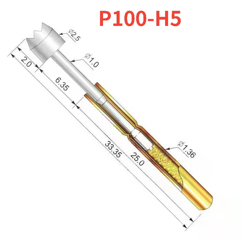 100PCS/Pack P100-H5 nine-jaw plum blossom head 2.5mm spring test probe length 33.35mm for testing circuit boards
100PCS/Pack P100-H5 nine-jaw plum blossom head 2.5mm spring test probe length 33.35mm for testing circuit boards