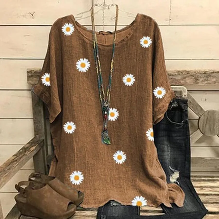 DIOROBBEN Daisy Print O Neck Women Blouses Summer 2020 Cotton Linen Loose Short Sleeve Shirt Women Elegant Plus Size Tops
DIOROBBEN Daisy Print O Neck Women Blouses Summer 2020 Cotton Linen Loose Short Sleeve Shirt Women Elegant Plus Size Tops