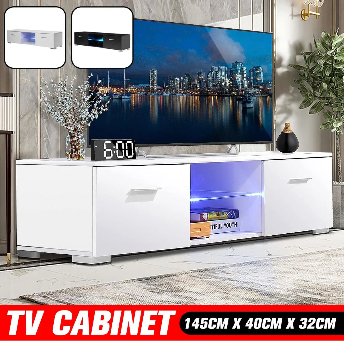 RGB LED TV Tables for Living Room 57 Inch TV Cabinet Stands Modern Furniture TV Unit Bracket With 2 Drawers and Glass Shelves 
RGB LED TV Tables for Living Room 57 Inch TV Cabinet Stands Modern Furniture TV Unit Bracket With 2 Drawers and Glass Shelves