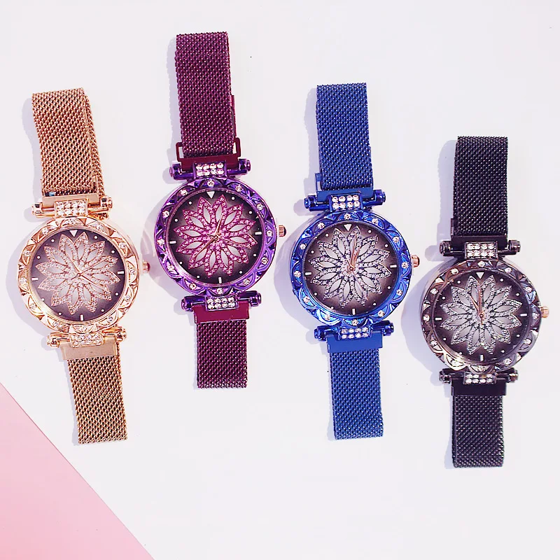 Women Magnet Buckle Lucky Flower Watch Luxury Ladies Rhinestone Quartz Watch Bracelet Set Relogio Feminino
Women Magnet Buckle Lucky Flower Watch Luxury Ladies Rhinestone Quartz Watch Bracelet Set Relogio Feminino