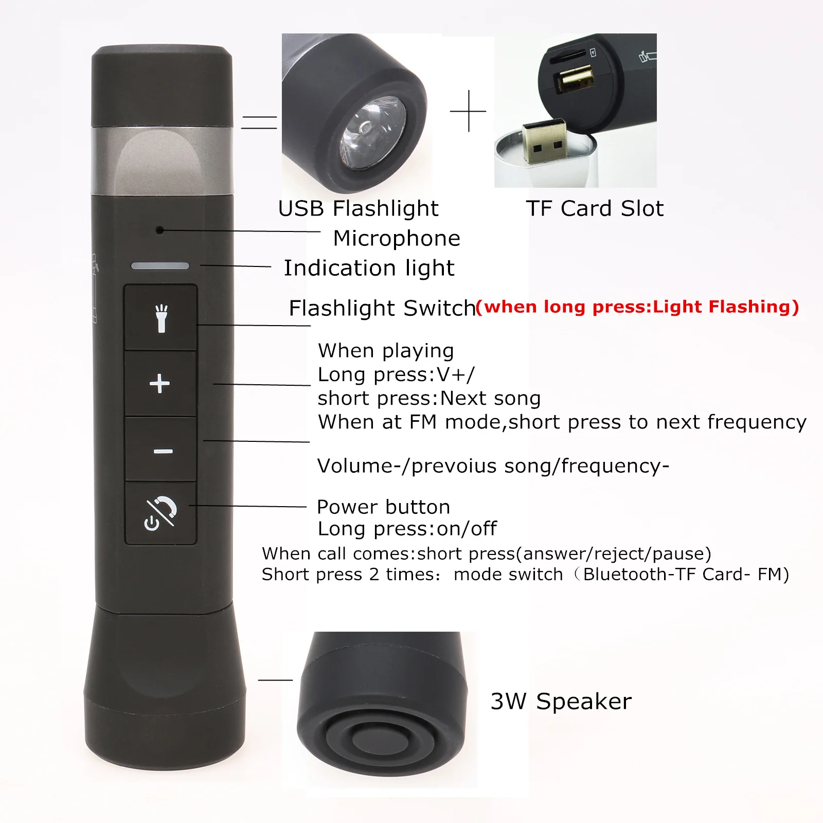 Bluetooth MP3 плеер портативный светодиодный фонарик внешний аккумулятор FM радио TF