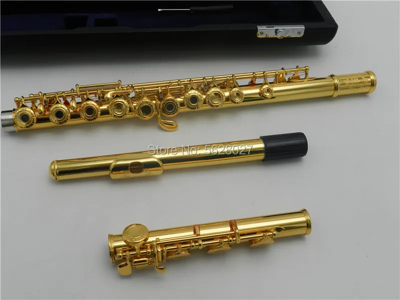 

New Flute Intermediate Gold Plated Flute Professional Engraved Floral Mouthpiece Designs C Key Flutes 17 Holes Open Holes