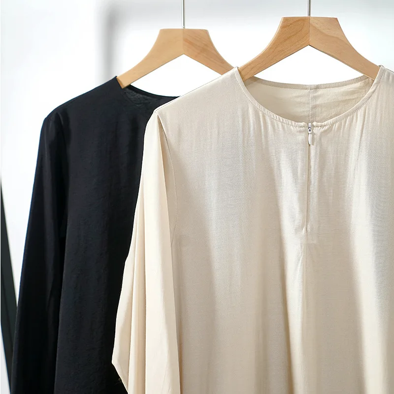 Women Midi Dress O-neck Simple New Fashion Lady Long Sleeve Solid Color O-neck Female Robes Early Autumn 
Women Midi Dress O-neck Simple New Fashion Lady Long Sleeve Solid Color O-neck Female Robes Early Autumn