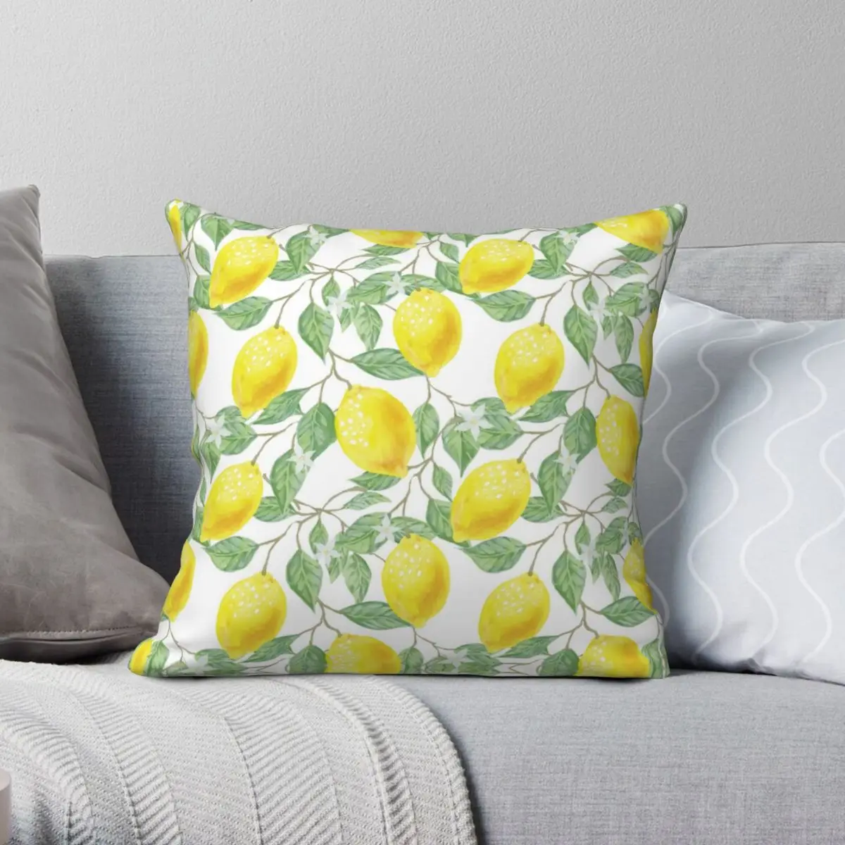 

Watercolor Lemon Square Pillowcase Polyester Linen Velvet Creative Zip Decor Throw Pillow Case Home Cushion Cover 18"
