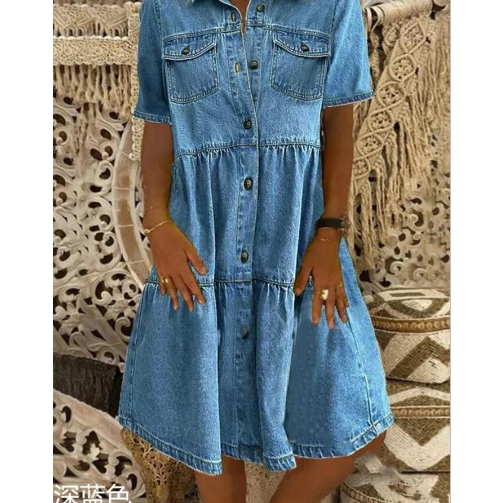 Lugentolo Denim Dress Women Thin Short Sleeve Solid Turn-down Collar Button Pockets Summer High Waist Knee-Length Loose Dress
Lugentolo Denim Dress Women Thin Short Sleeve Solid Turn-down Collar Button Pockets Summer High Waist Knee-Length Loose Dress