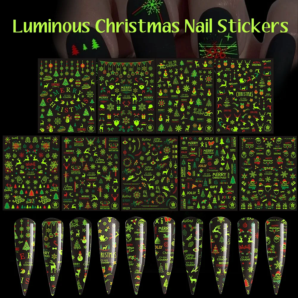Merry Christmas Luminous Nail Stickers Fluorescent Xmas Winter Sliders for Nails Charms Glow in Dark Manicure Decals for Girls
Merry Christmas Luminous Nail Stickers Fluorescent Xmas Winter Sliders for Nails Charms Glow in Dark Manicure Decals for Girls