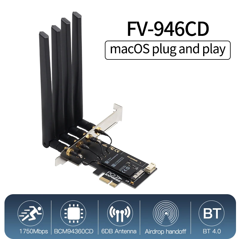 1750Mbps BCM94360CD Wifi Card 12+6 Pin Bluetooth 4.0 Dual Band Module To M.2 NGFF Key M Wireless Adapter For Hackintosh macOS | Компьютеры