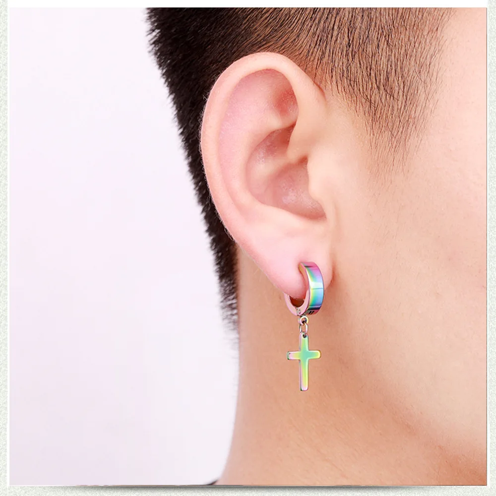 

Punk balck stud earring for man women gold Color brinco aretes de acero inoxidable Cross Pendant drop fashion jewelry orecchini