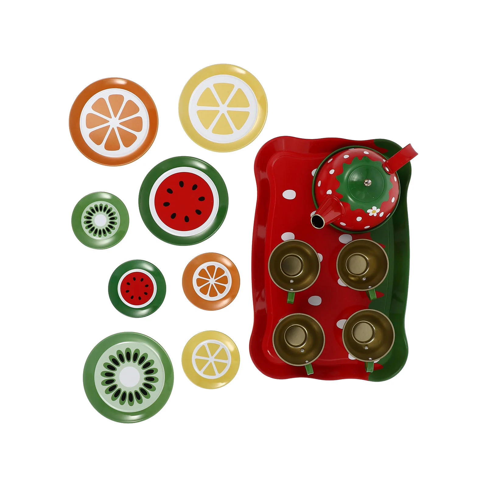 1 Set of Exquisite Tinplate Tea Ware Model for Children Playing House 
1 Set of Exquisite Tinplate Tea Ware Model for Children Playing House