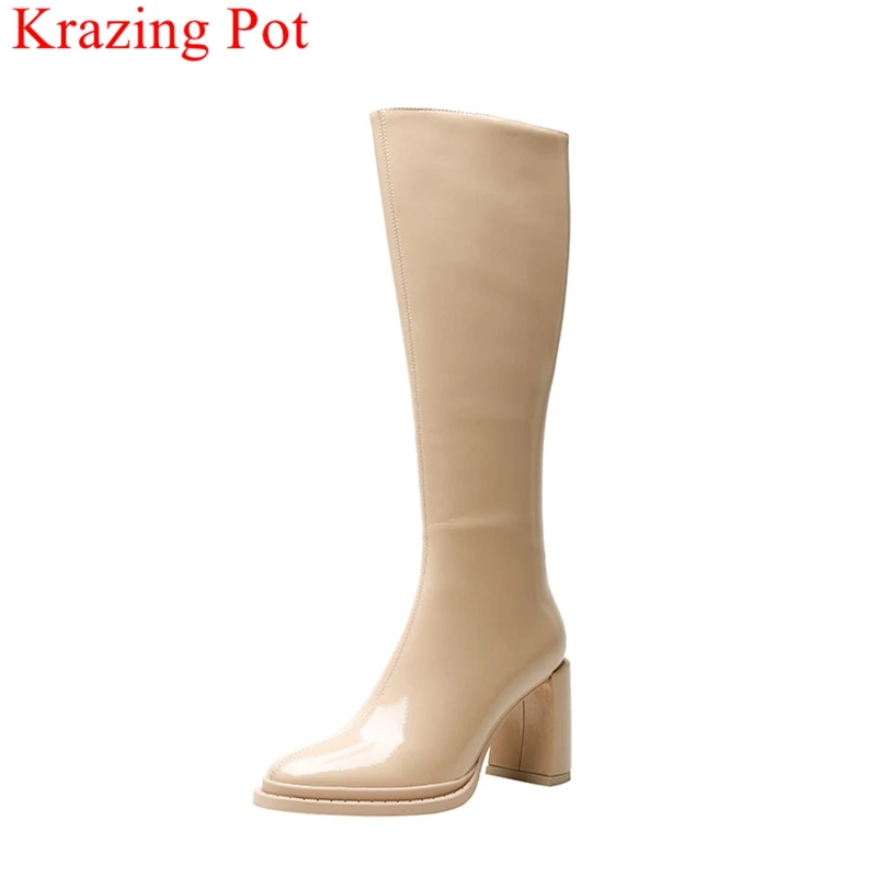 Krazing Pot superstar big size patent leather modern boots high heel winter shoes elegant fashion sexy nightclub knee-high boots
Krazing Pot superstar big size patent leather modern boots high heel winter shoes elegant fashion sexy nightclub knee-high boots