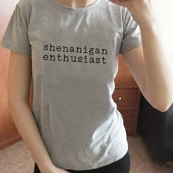 Fashion Summer Women's Ladies Shenanigan Enthusiast Letter Print Casual Short Sleeve Tumblr T-shirt Tops Gift Shirts
Fashion Summer Women's Ladies Shenanigan Enthusiast Letter Print Casual Short Sleeve Tumblr T-shirt Tops Gift Shirts