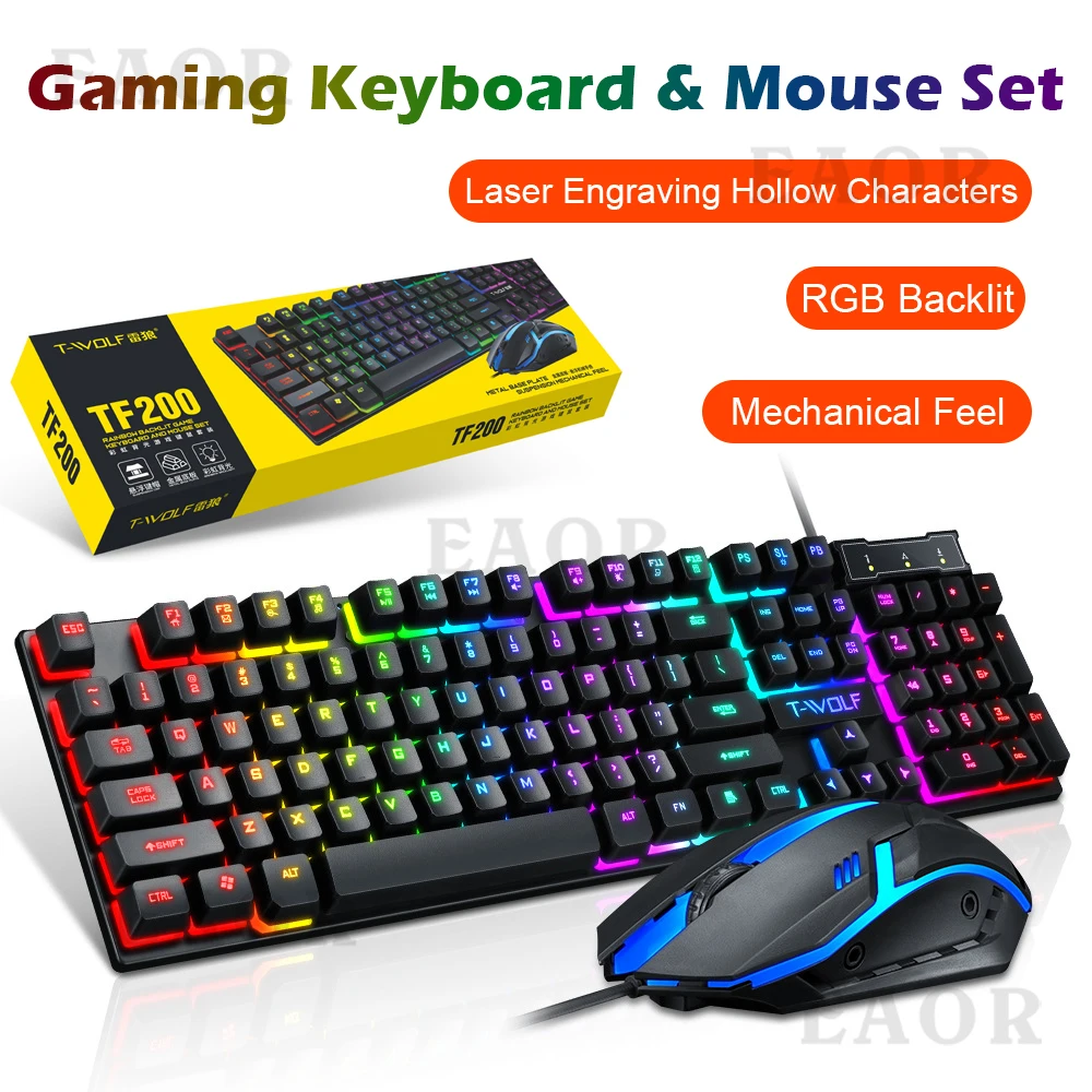 

EAOR USB Wired Keyboard Mouse Combos Mechanical Feel Super Cost-effective RGB Backlit Gaming Keyboard and Mouse Set