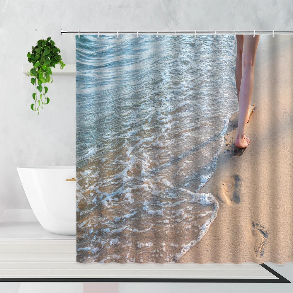 Summer Beach Scenery Shower Curtain Sea Water Footprints Palm Trees Natural Landscape Bathroom Decor Waterproof Bath Curtains
Summer Beach Scenery Shower Curtain Sea Water Footprints Palm Trees Natural Landscape Bathroom Decor Waterproof Bath Curtains