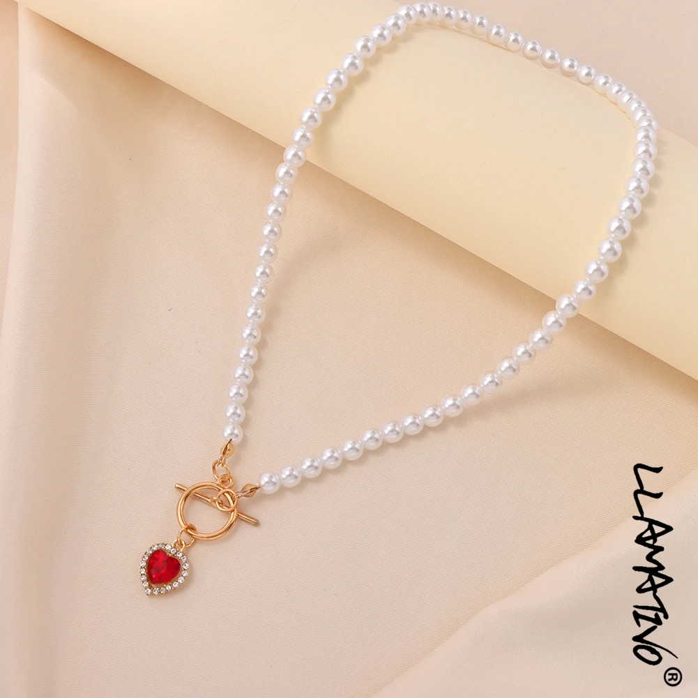 Fashion Beaded OT Buckle Heart Crystal Pendant Necklace For Women Handmade Imitation Pearl Beads Strand Choker Necklaces Jewelry
Fashion Beaded OT Buckle Heart Crystal Pendant Necklace For Women Handmade Imitation Pearl Beads Strand Choker Necklaces Jewelry
