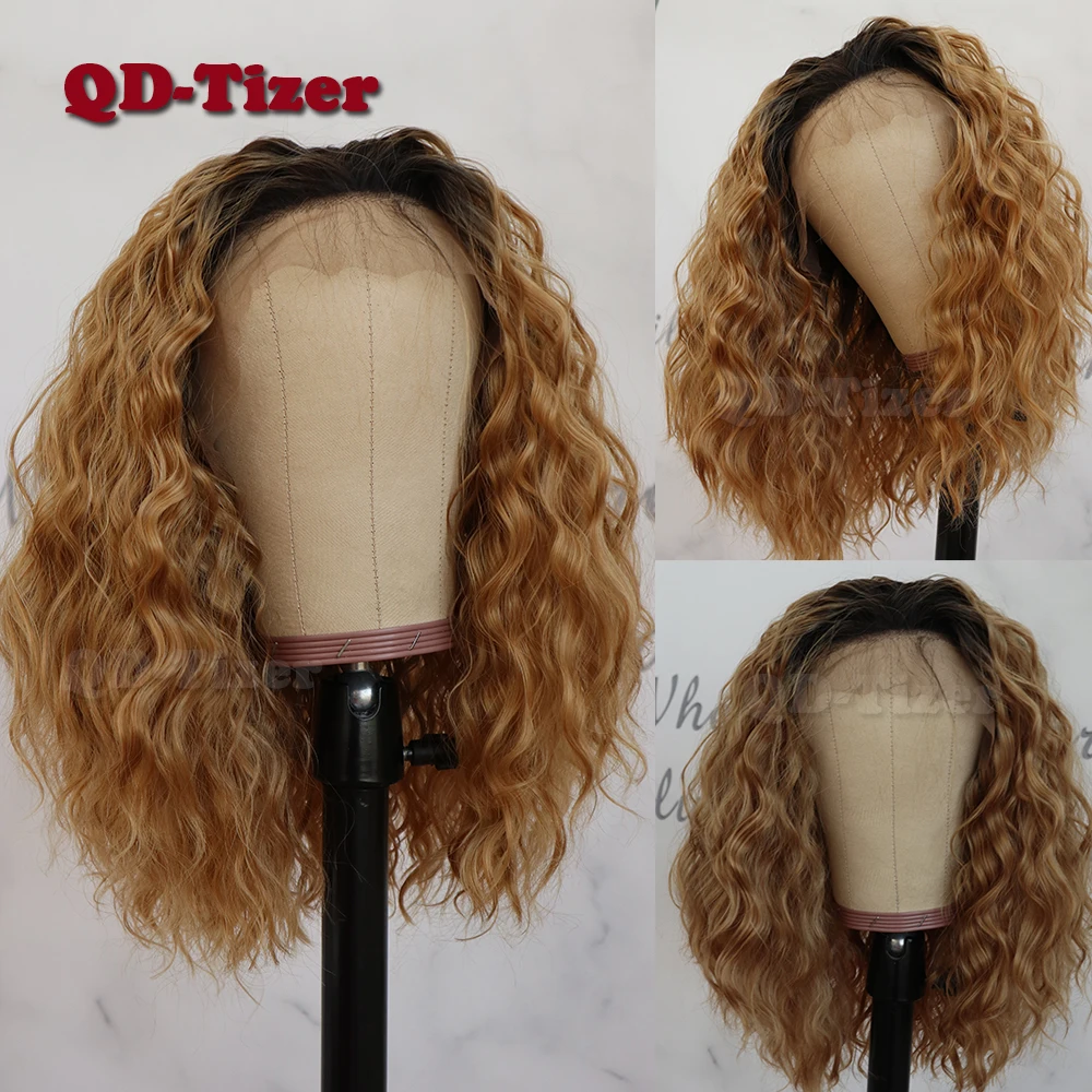 QD-Tizer 13*4 Короткие свободные вьющиеся волосы парики на сетке натуральные без клея