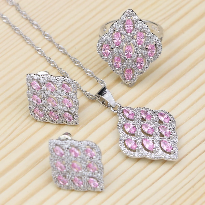 Pink Cubic Zirconia 925 Sterling Silver Wedding Jewelry Sets For Bride Square Shaped Pendant Necklace Ring Stud Earring Set
Pink Cubic Zirconia 925 Sterling Silver Wedding Jewelry Sets For Bride Square Shaped Pendant Necklace Ring Stud Earring Set