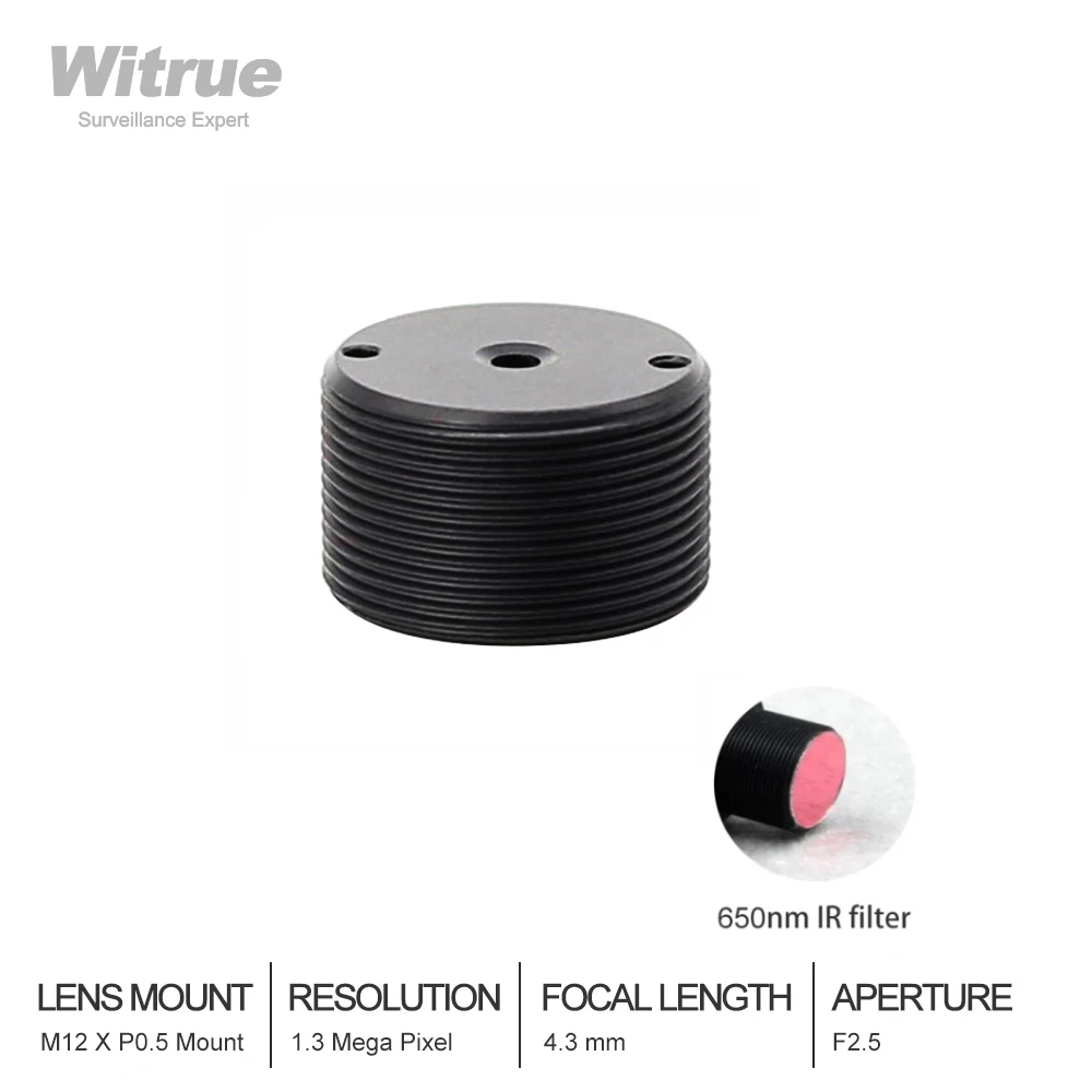 

Witrue mini Camera Lens 4.3mm 1.3 Megapixel 1/3" F2.5 M12 Mount with 650nm IR Filter for Video Door phone CCTV Security Cameras