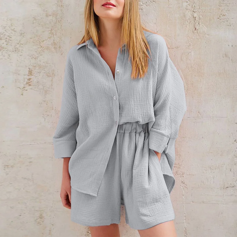 Summer 2022 Casual Women Shorts Suit Solid Color Loungewear Female Cotton Shirt Tops Tracksuit Mini Shorts Two Piece Sets New
Summer 2022 Casual Women Shorts Suit Solid Color Loungewear Female Cotton Shirt Tops Tracksuit Mini Shorts Two Piece Sets New