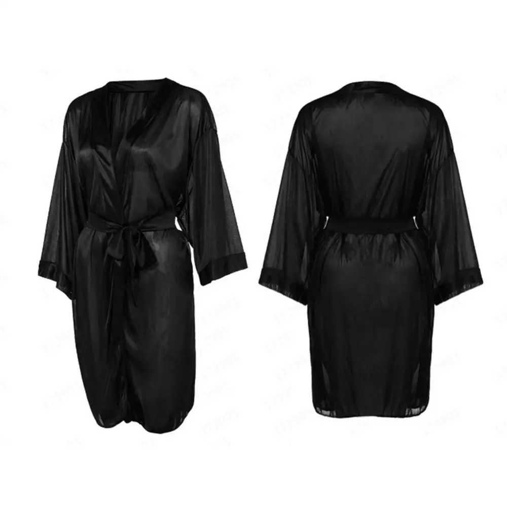 Women Sexy Translucent Sleepwear Set Faux Silk Half Sleeve Short Kimono Bath Robe Solid Color Nightgown With G-String Satin
Women Sexy Translucent Sleepwear Set Faux Silk Half Sleeve Short Kimono Bath Robe Solid Color Nightgown With G-String Satin