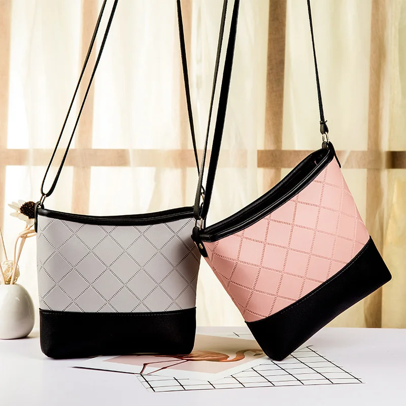 

New ladies handbags Shoulder Messenger Bag Embossed rhombic retro bucket crossbody bag L14 18X5X18cm