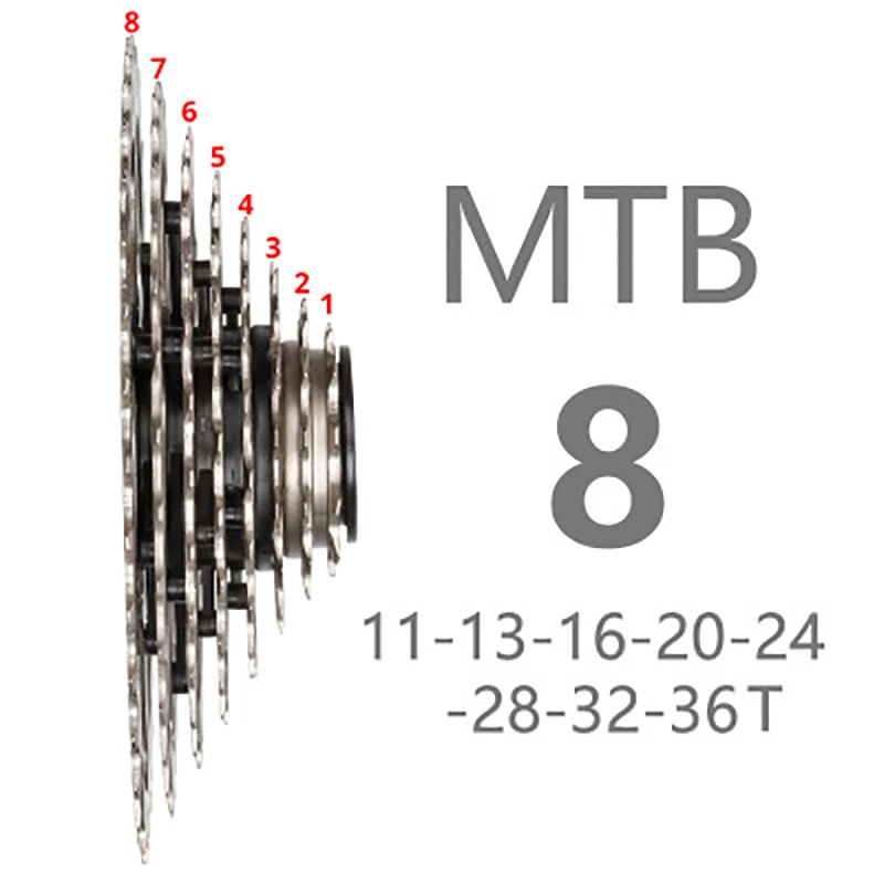 Mountain bike flywheel 8 speed 11-36 t Compatible with SHIMANO SRAM Hollow out design Chain groove + mud discharge hole design
Mountain bike flywheel 8 speed 11-36 t Compatible with SHIMANO SRAM Hollow out design Chain groove + mud discharge hole design